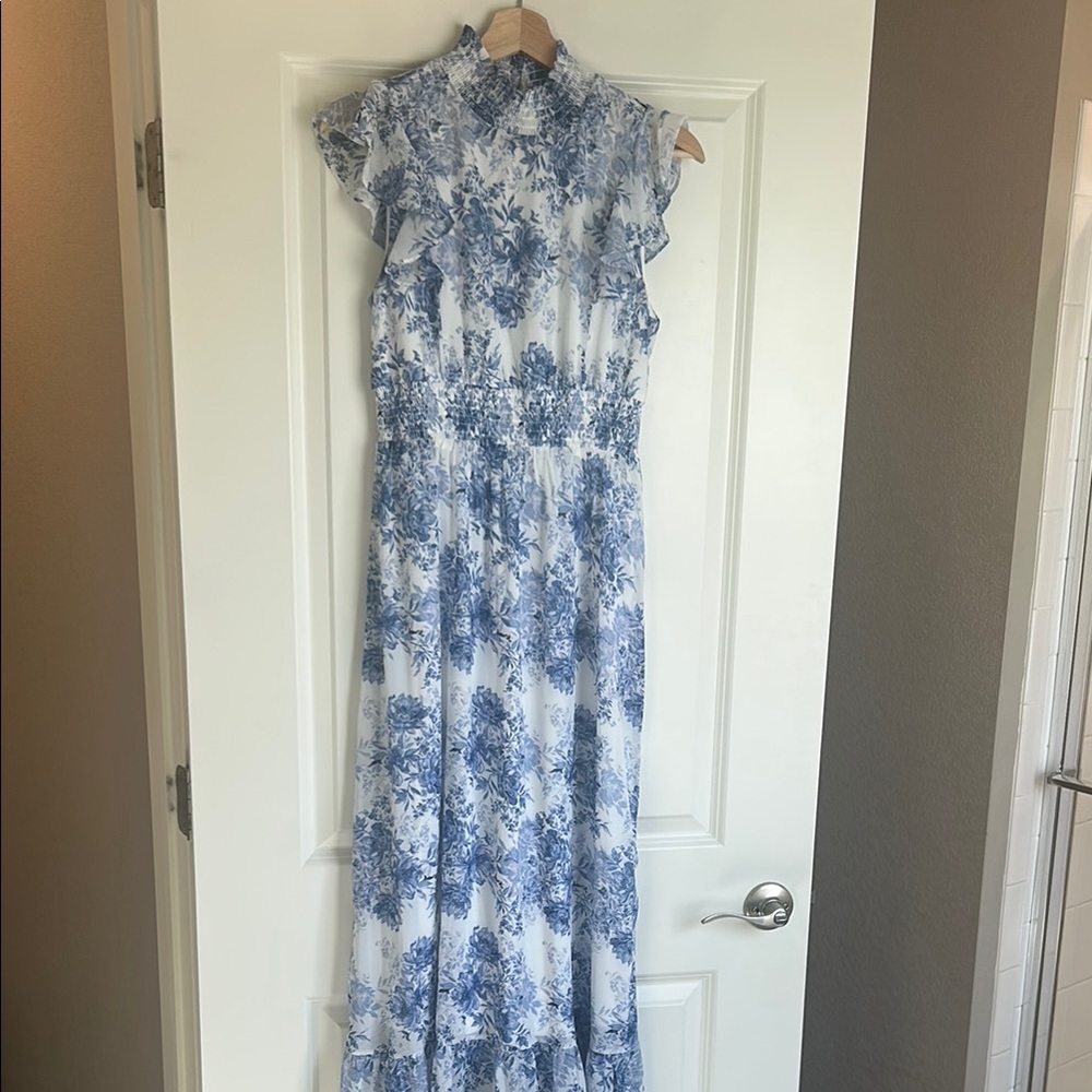 Elegant Blue Floral Women's Dress